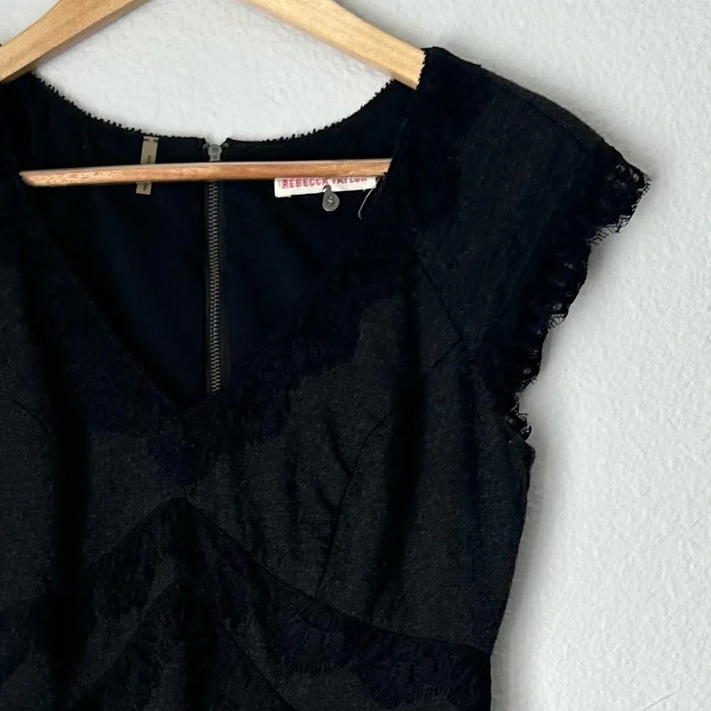 Rebecca Taylor Dark Gray Dress Black‎ Lace Trim sheath dress Size 2